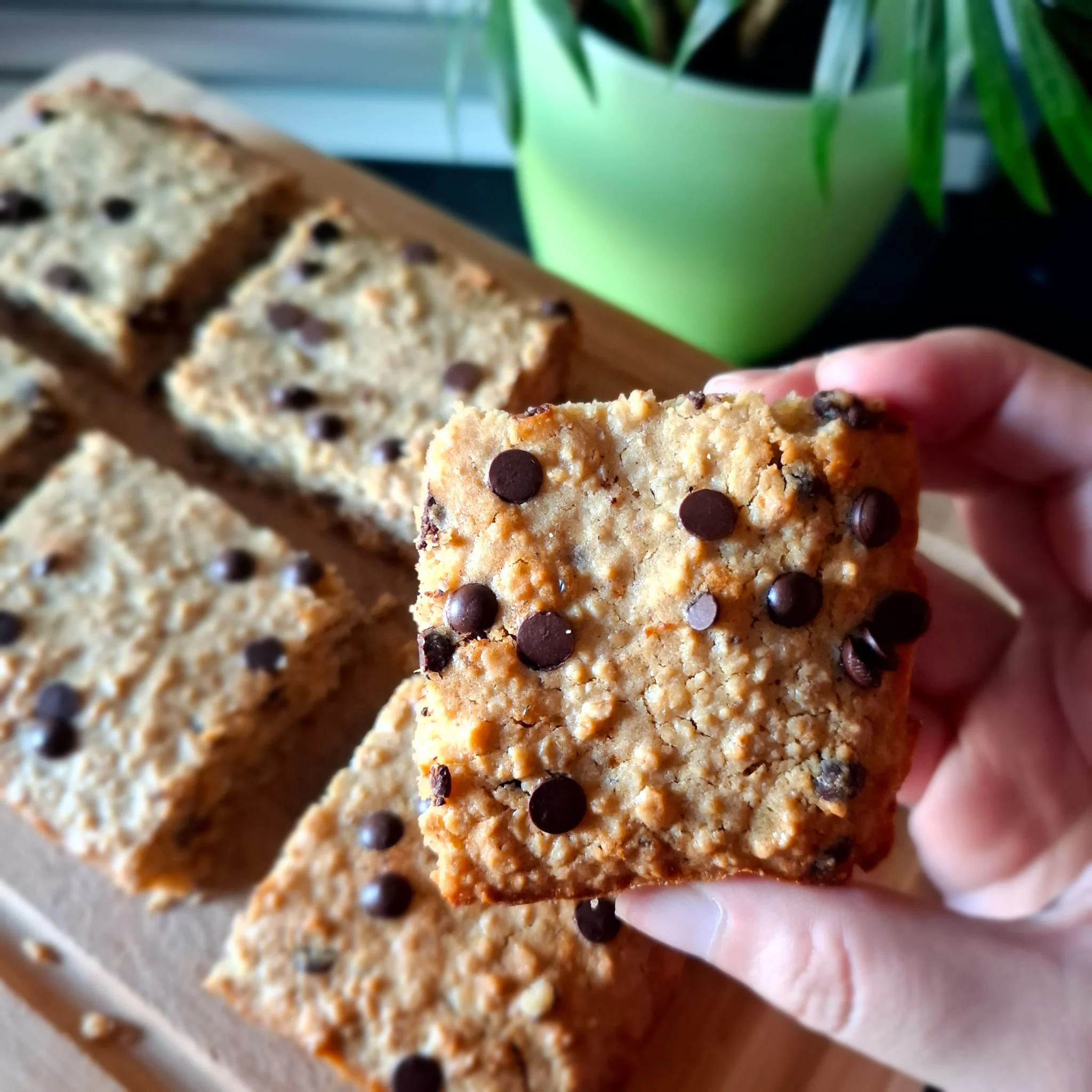 Quadrotti di avena e gocce di cioccolato